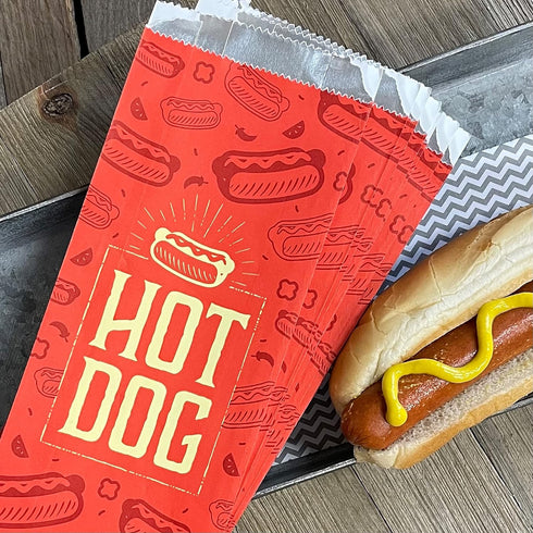 Printed Foil Hot Dog Bags, 50 Pack, Silver Red by Outside the Box Papers