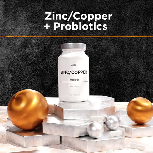 Amen Zinc & Copper Supplement + Probiotics - 50 mg Zinc Picolinate, 90 Capsules, 3 Months Supply