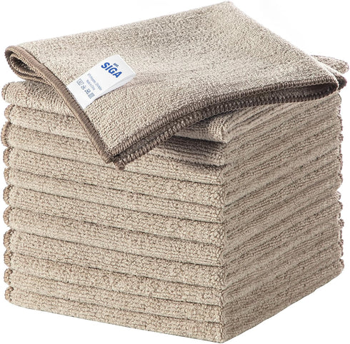 MR.SIGA Microfiber Cleaning Cloths, All-Purpose Surface Towels, Pack of 12, Wheat, 32 x 32 cm