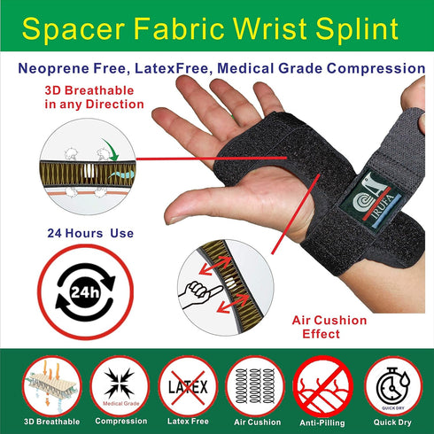 IRUFA WS-OS-20 Night Wrist Splint, 3D Breathable Fabric, Adjustable Support for Carpal Tunnel and Wrist Pain