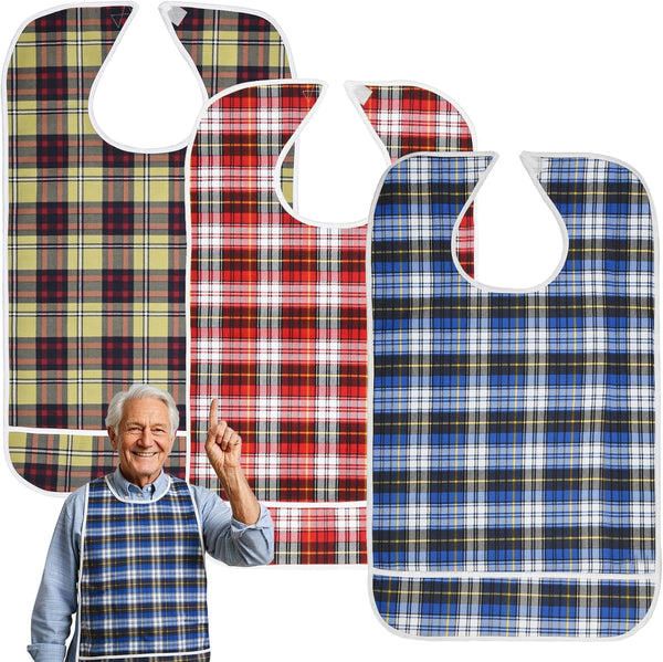 Adult Bibs, Waterproof Bib Clothing Protector with Crumb Catcher, Reusable Dining Bibs