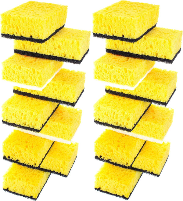 Yellow Multi Use Scrub Sponge, Large Pack of 18, 4.3x2.8x1.4 inches, Black Heavy Duty & White Non Scratch Fiber,