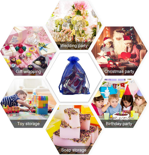 100PCS Sheer Organza Bag 5''X7'', Royal Blue Drawstring Jewelry Gift Bags for Baby Shower Wedding Party Favor