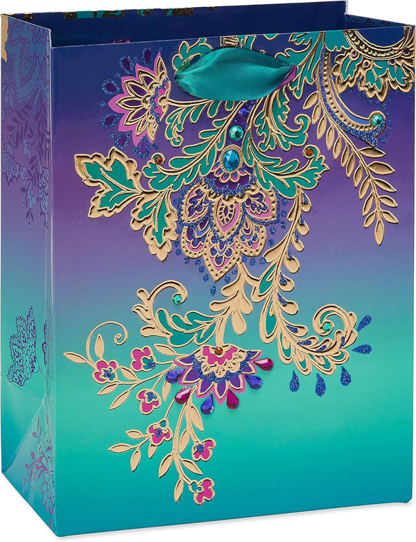 Papyrus 9" Medium Gift Bag (Jacobean Floral) for All Occasions, Birthdays, Weddings, Bridal Showers, Baby Showers