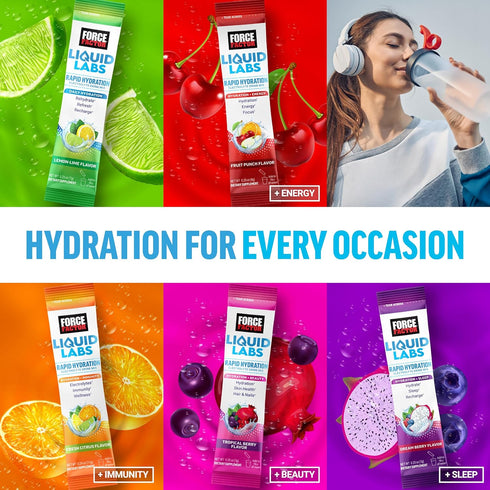 FORCE FACTOR Liquid Labs Energy Drink, Hydration Packets with Electrolytes Powder, 20 Stick Packs, Fruit Punch Flavor