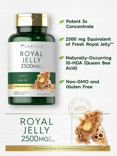 Carlyle Royal Jelly Capsule, 2500mg, 120 Count, Non-GMO and Gluten Free Formula
