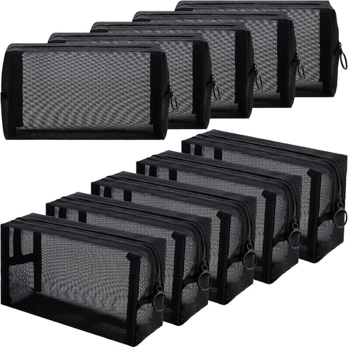 Frienda 10 Pieces Mesh Makeup Bag - Portable Black Mesh Cosmetic Zipper Pouch for Travel