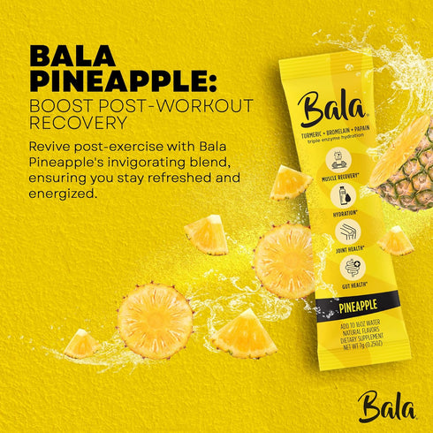 Bala Enzyme Hydration & Sugar-Free Drink Mix - Turmeric, Bromelain, Papain, Immunity, Mobility - Pineapple (10 Count)