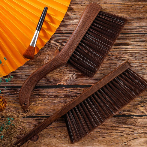 3 Pcs Wooden Hand Broom Set with Long Soft Bristles, Detail Brushes for Dusting Home, Car, Sofa, Workshop Cleaning
