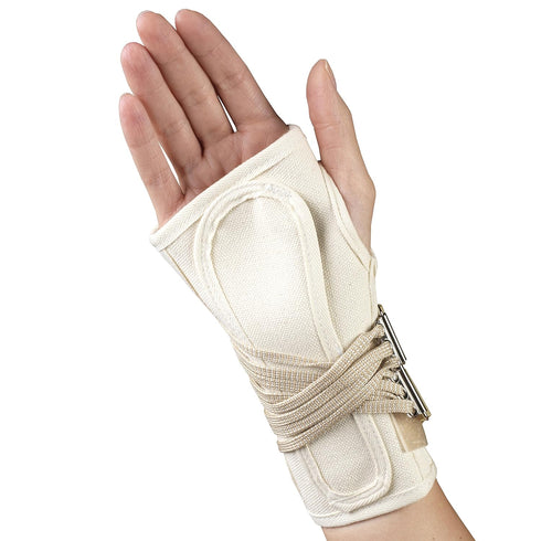 OTC Wrist Splint, Medium Right Hand, Canvas, Prop-Up Lacing for Carpal Tunnel Relief, White
