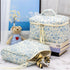 PAZIMIIK Cotton Makeup Bag for Women, Large Quilted Travel Cosmetic Case, Little Flower Blue
