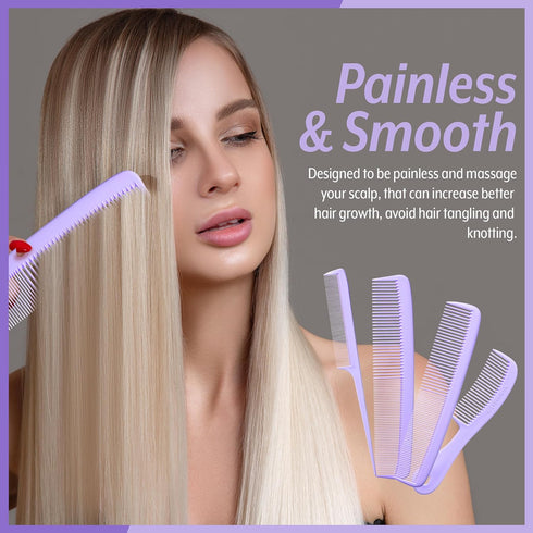 Mars Wellness 4 Piece Professional Comb Set in Lavender - Fine Pro Tail Combs for Men and Women