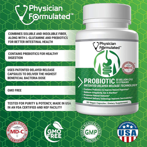 Probiotics for Women & Men - 50 Billion, 15 Strains Slow Release DR Capsules & Prebiotics for Digestive Health, Full