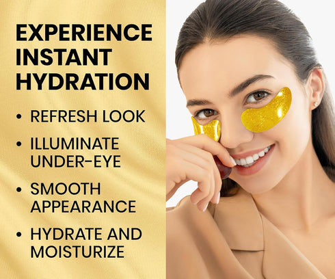 Under Eye Patches for Dark Circles (30 Pairs) - 24k Gold Eye Mask with Vitamin C & Hyaluronic Acid for Puffiness