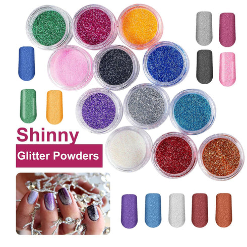 Nail Kit Set Professional Acrylic - 12 Glitter Acrylic Powder Kit with Nail Art Tips, Decoration, DIY Tools for