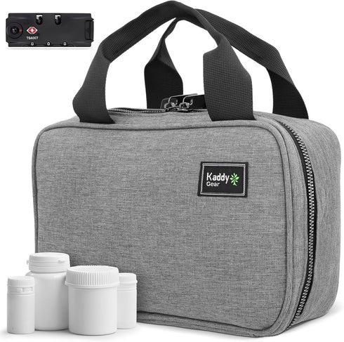 Kaddy Secure Pill Organizer Box for Medicine or Supplements; Travel or Home Storage, TSA Approved Lock (Grey)