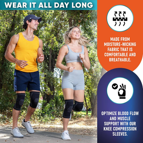 Knee Brace for Pain Relief, 2 Pack Compression Sleeves for Men and Women, Support for Weightlifting, Gym, Workout,