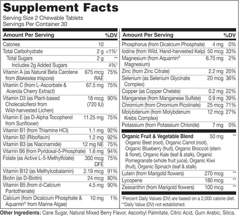 NATURELO Chewable Vitamin for Kids - Multivitamin with Whole Food Organic Fruit Blend, 60 Tablets for Children