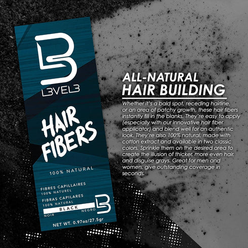 L3 Hair Fibers - Natural Looking Finish for Thinning Hair or Bald Spots - Instant Grey Coverage (Black)