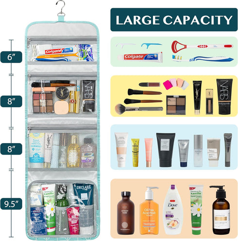 PAVILIA Travel Hanging Toiletry Bag for Women Men, Large Capacity Makeup Organizer, Waterproof Cosmetic Storage Case