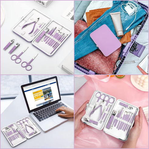 Professional Manicure Set, Travel Nail Care Kit with Finger Toe Nail Clippers, Glass Nail File, Women Gift