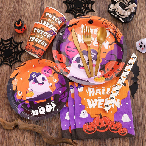 XnxnzhHo 24 9" Halloween Paper Plates, PCS Disposable Dinner Plate, Cute Ghost Design, for Halloween Party Supplies