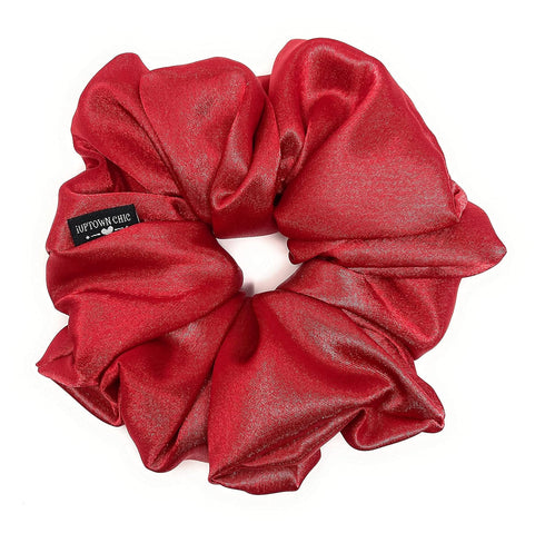 Jumbo Oversized XL Satin Scrunchies for Women, Large Elastic Ties Band for Ponytail Bun, Frizz Prevention (Red)