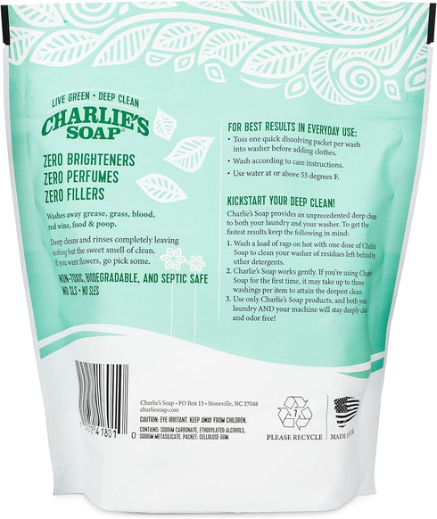 Packets 30 Count (2 Pack 60 Charlie's Soap - Unscented Powdered Laundry Total Loads)