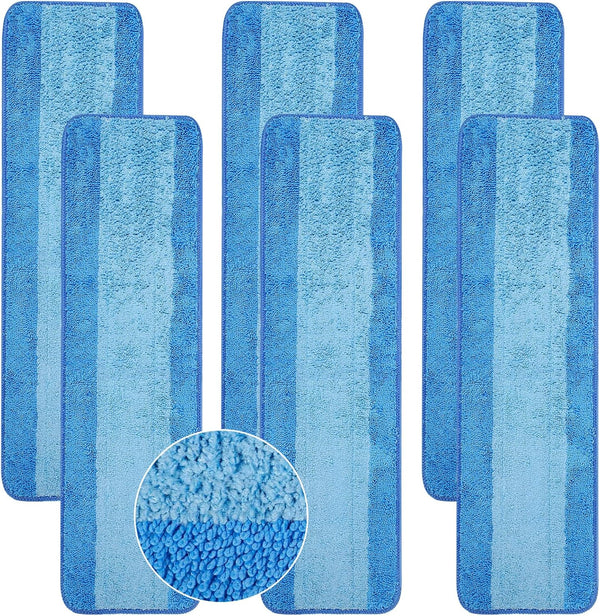 6 Pack Microfiber Cleaning Pads - Compatible with Bona Mop, 18 Inch Replaceable Mop Pad Refill, Washable & Reusable Blue