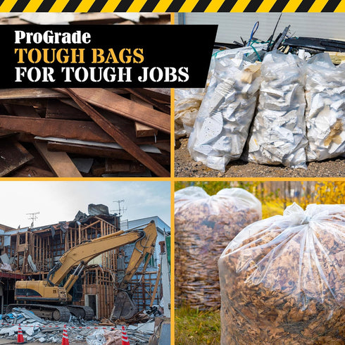 Reli. 55 Gallon Heavy Duty Contractor Trash Bags, 20 Bags, 3 Mil, Twist Ties Included, Clear Construction Bags