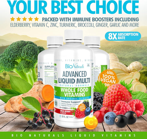 Bio Naturals Liquid Whole Food Multivitamin for Men & Women with Over 100 Ingredients - 100% Vegan - 32 oz