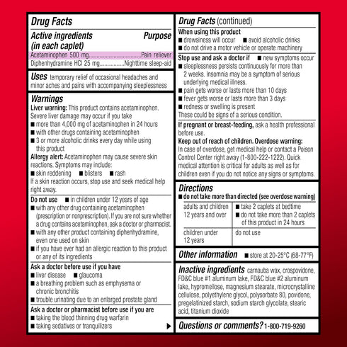 Amazon Basic Care Acetaminophen PM Caplets, Pain Reliever Plus Nighttime Sleep Aid, 100 Count