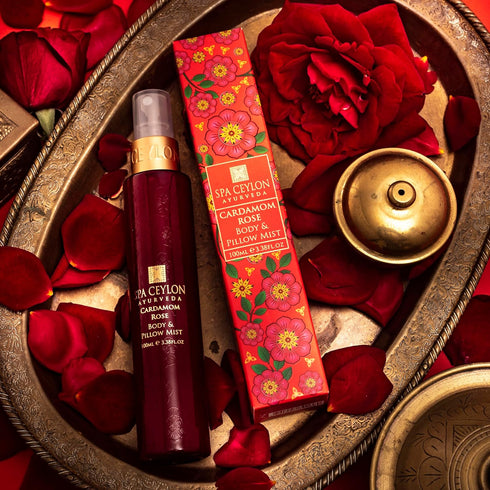 SPA CEYLON Cardamom Rose Body and Pillow Mist, Refreshing Skin Care Spray with Witch Hazel - All Skin Types