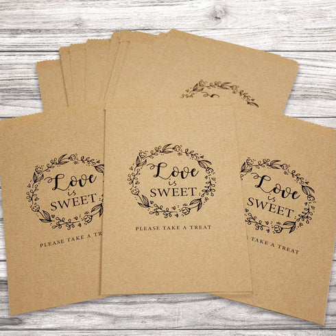 FRIDAY NIGHT 50Pcs Wedding Favors Candy Buffet Bags, Brown Kraft Paper Favor Bags for Snacks or Cookie Buffets