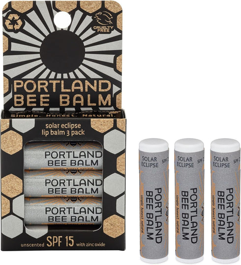 Portland Bee Balm Solar Eclipse - All Natural Handmade Beeswax Based SPF 15 Lip Balm, 3 Count