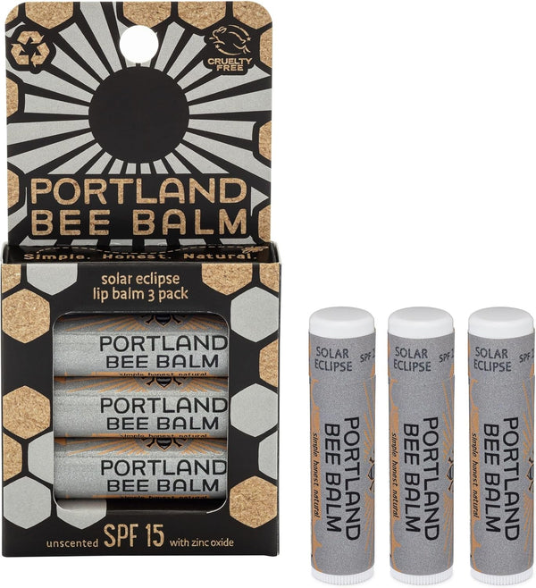 Portland Bee Balm Solar Eclipse - All Natural Handmade Beeswax Based SPF 15 Lip Balm, 3 Count