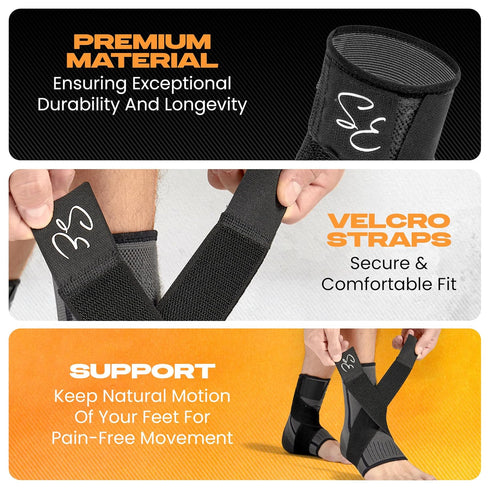 1 Pair Ankle Brace with Strap for Men & Women, Plantar Fasciitis Relief, Ankle Support Compression Sleeve Wrap