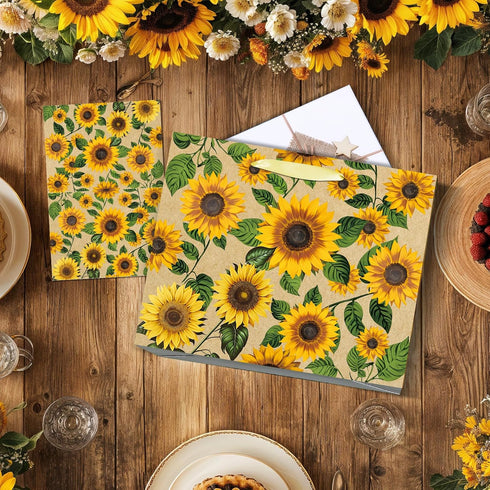 Peconal Large Sunflower Gift Bag with Tissue Paper and Greeting Card Yellow Sunflower Party Favor Bags Decorations