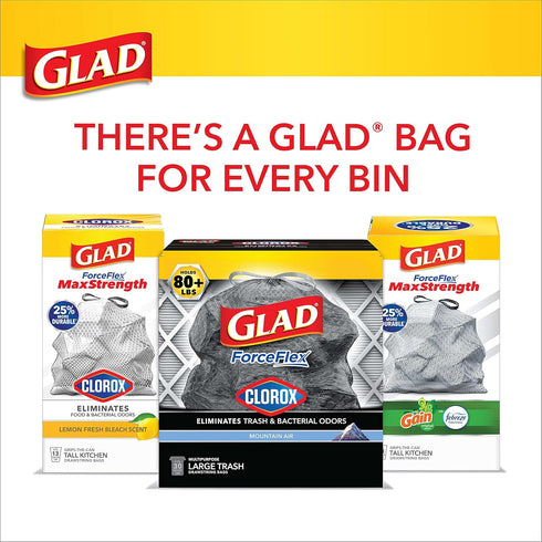 Glad Trash Bags - ForceFlex Large Garbage Bags, 30 Gallon Black Trash Bag, 68 Count (Package May Vary)