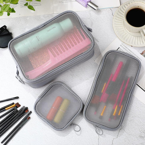 Weewooday 4 Pcs Mesh Makeup Bag, Travel Toiletry Pouch with Zipper, Gray
