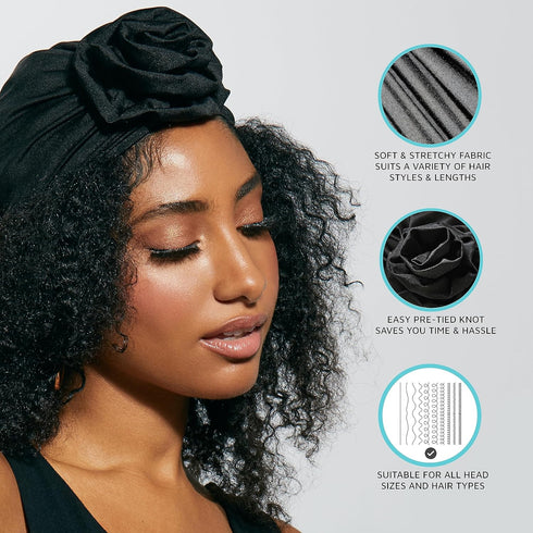 KISS COLORS & CARE Soft Satin Wrap Scarf - Black, Multi-Purpose Premium Scarf for Hair Styles & Wigs