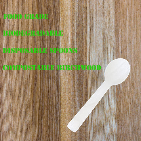 200pcs Mini Wooden Spoons, 4 Inch Biodegradable Birchwood Disposable Cutlery for Parties, Weddings, Camping