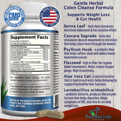 15 Day Colon Cleanse and Detox, Herbal Detox Formula for Weight Loss, Constipation Relief - Natural Safe Colon Cleanser
