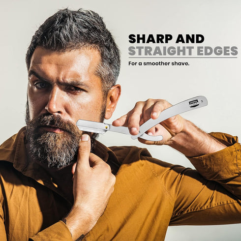 Utopia Care Professional Straight Razor for Men, Silver, with 100 Pack Blades