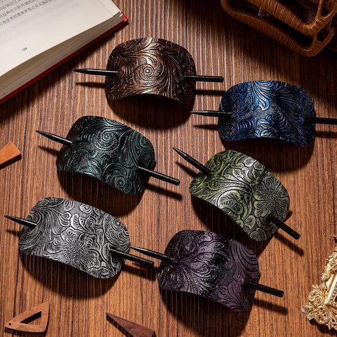 Noverlife 6PCS Leather Hair Barrettes with Stick, Square Shape Hair Clips for Women Girls