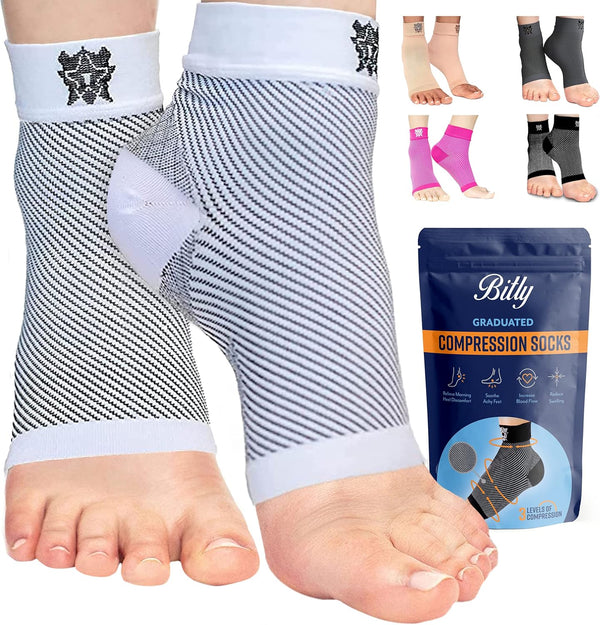 Bitly Plantar Fasciitis Compression Socks - Best Ankle Compression Sleeve for Men & Women, Arch Support, Heel Pain