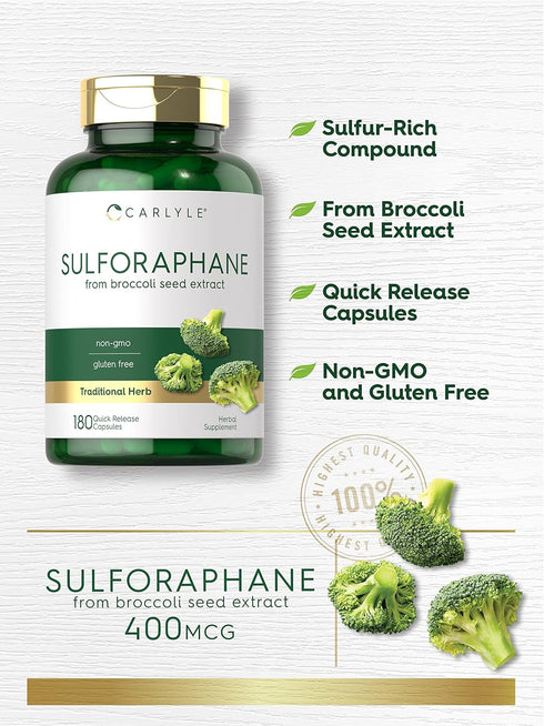 Carlyle Sulforaphane from Broccoli Seed Extract - 180 Capsules, Non-GMO and Gluten Free