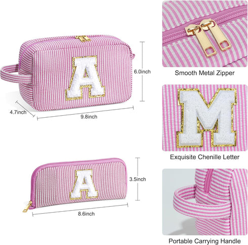 Birthday Gifts for Women, Personalized Monogram Initial Pink Makeup Bag, Cute Cosmetic Pouch for Her