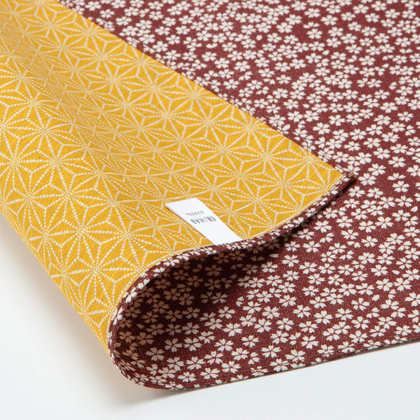 TAYU-TAFU Furoshiki - Reversible Cotton Wrapping Cloth (Sakura x Flax ornament: Brown/Marigold, 19 x 19 inches)