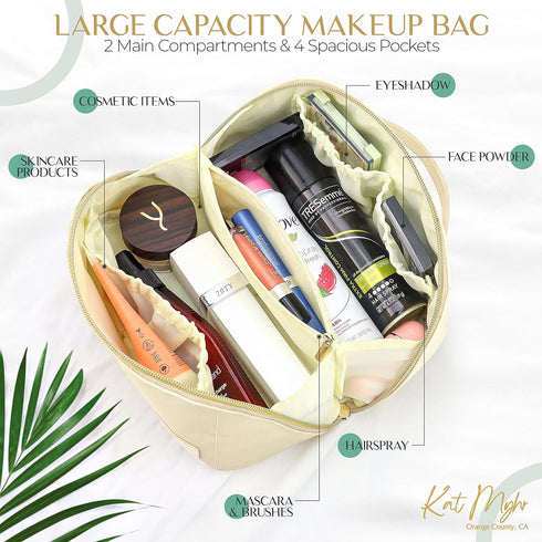 Large Capacity Travel Cosmetic Bag - Waterproof Travel Makeup Bag Organizer - Cosmetics Organizer Travel Make Up Bag for Women - Cute Makeup Bag for Women - Travel Makeup Organizer Bag